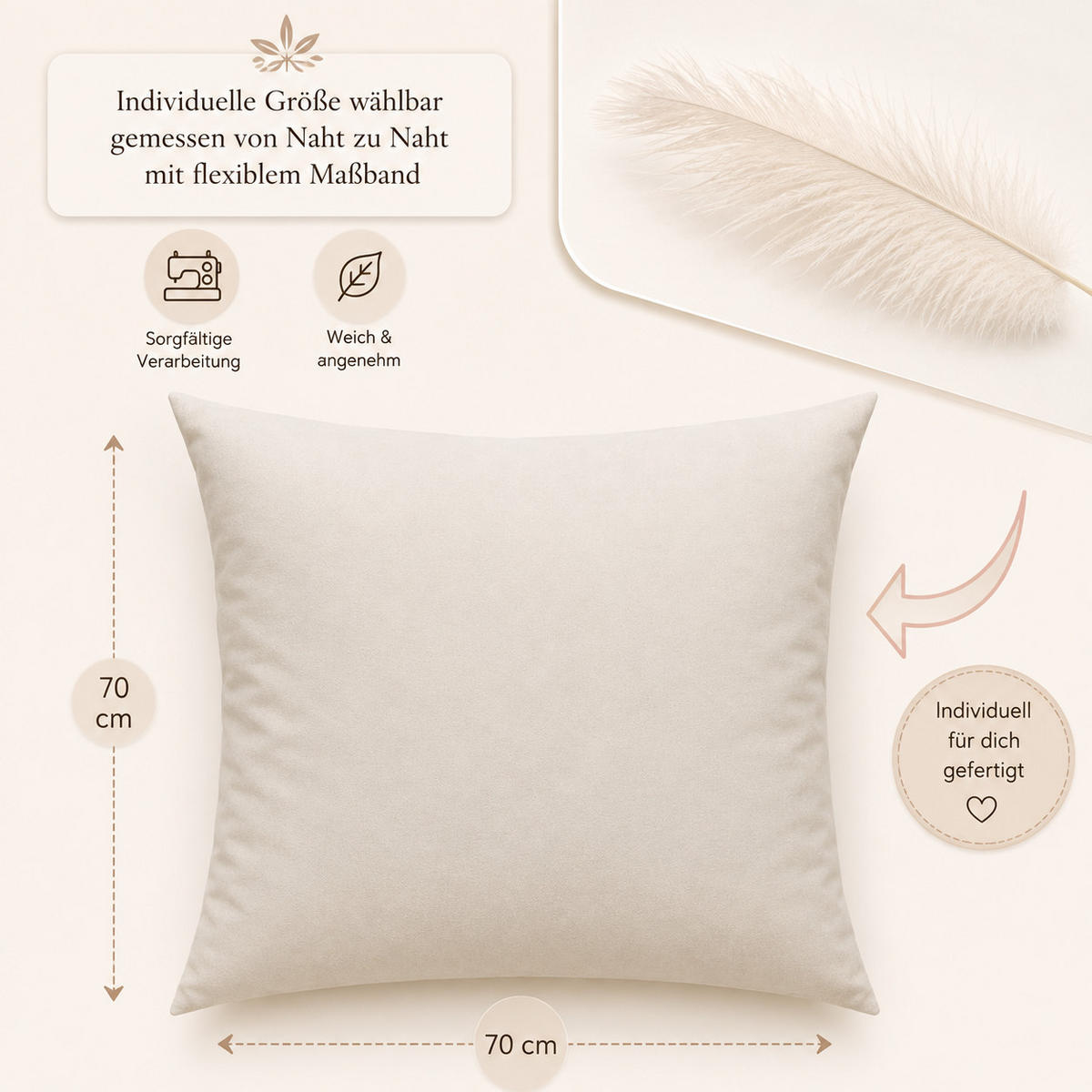 FEDERKISSEN 70/70 cm Baumwolle - Creme, Textil (70/70cm) - TiborTex