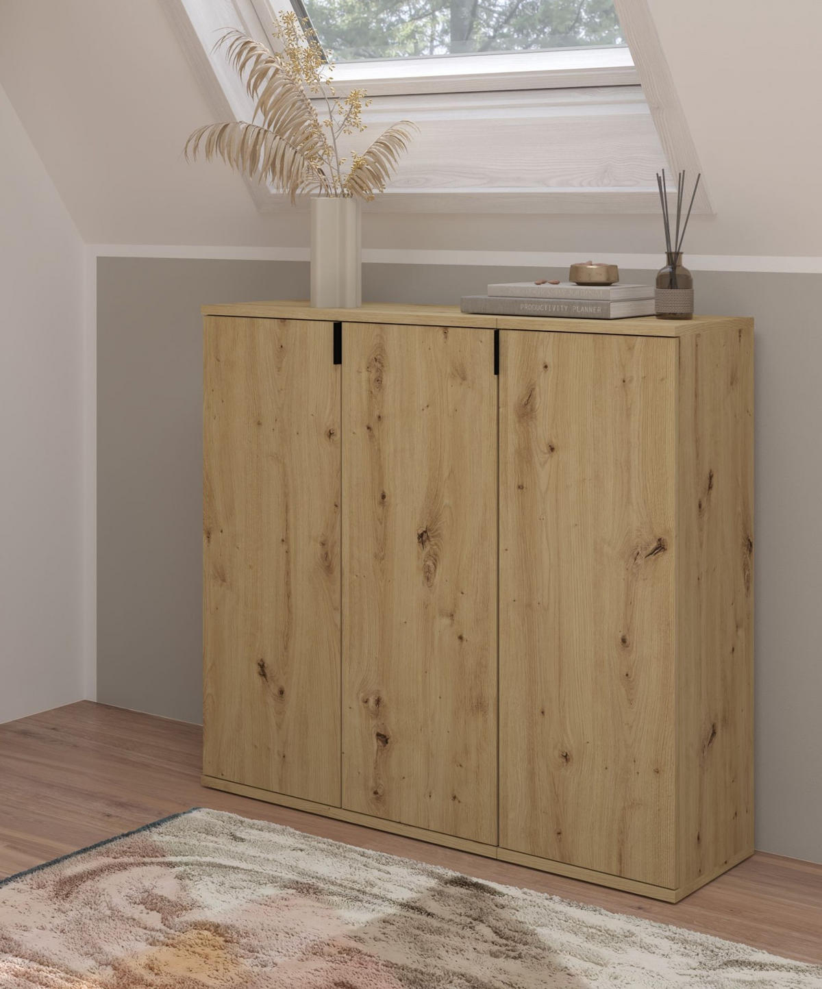 KOMMODE Artisan Eiche 91 cm, Flurkommode mit flexibler Inneneinteilung - Schwarz/Eiche Artisan, Holzwerkstoff/Metall (91/99/34cm) - Inn.Furn