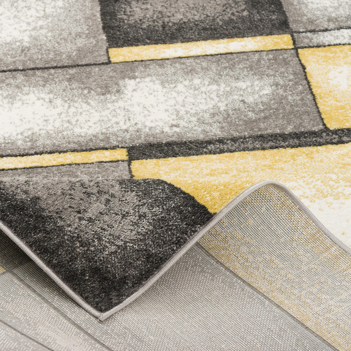 DESIGNER TEPPICH PASTELL IVY GRAU GELB KARO - Gelb, Textil (160/230cm) - Pergamon