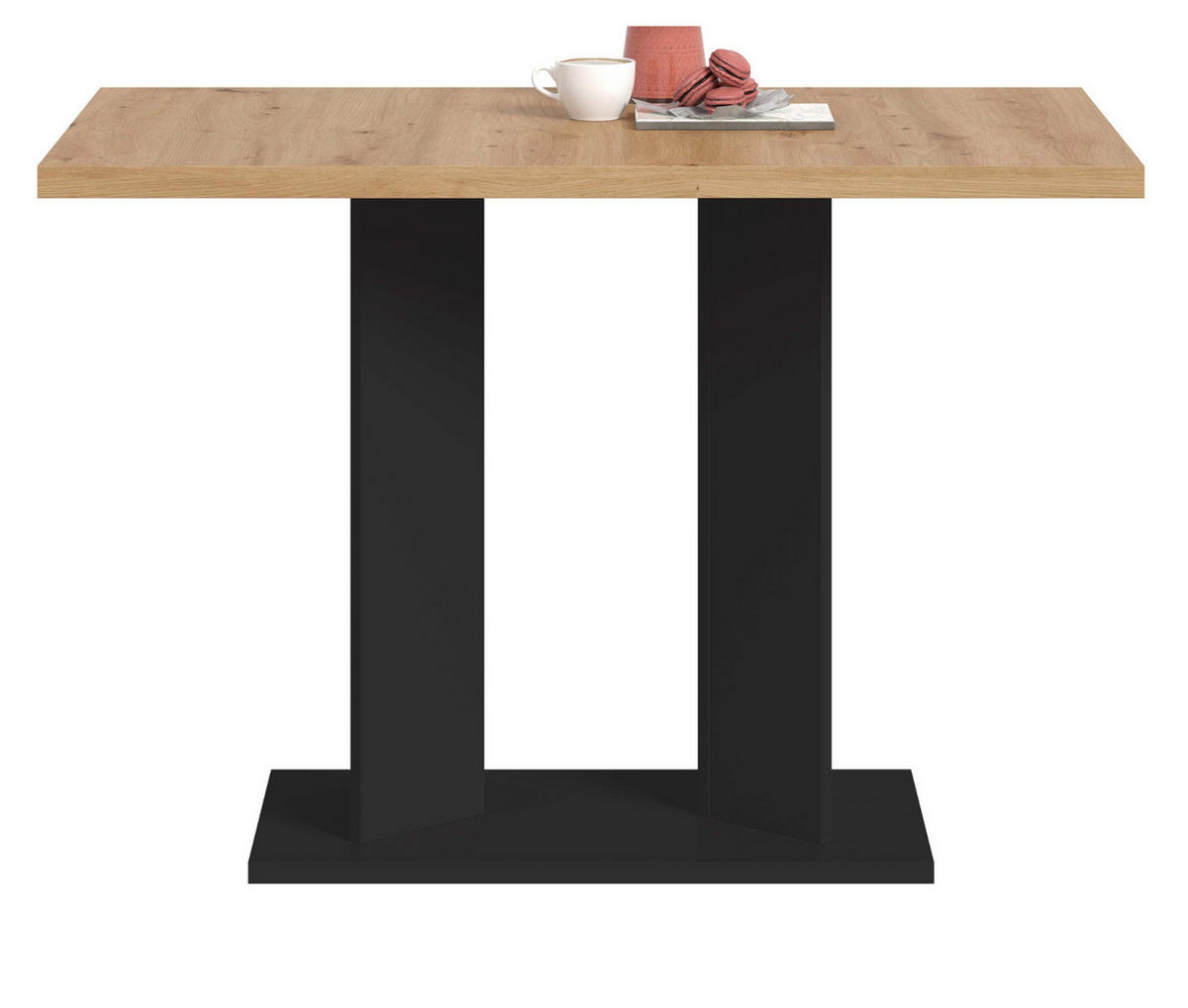 ESSTISCH Eiche Artisan, schwarz 110 x 70 cm, Säulentisch modern - Schwarz/Eiche Artisan, Holzwerkstoff (70/110/76cm) - Inn.Furn