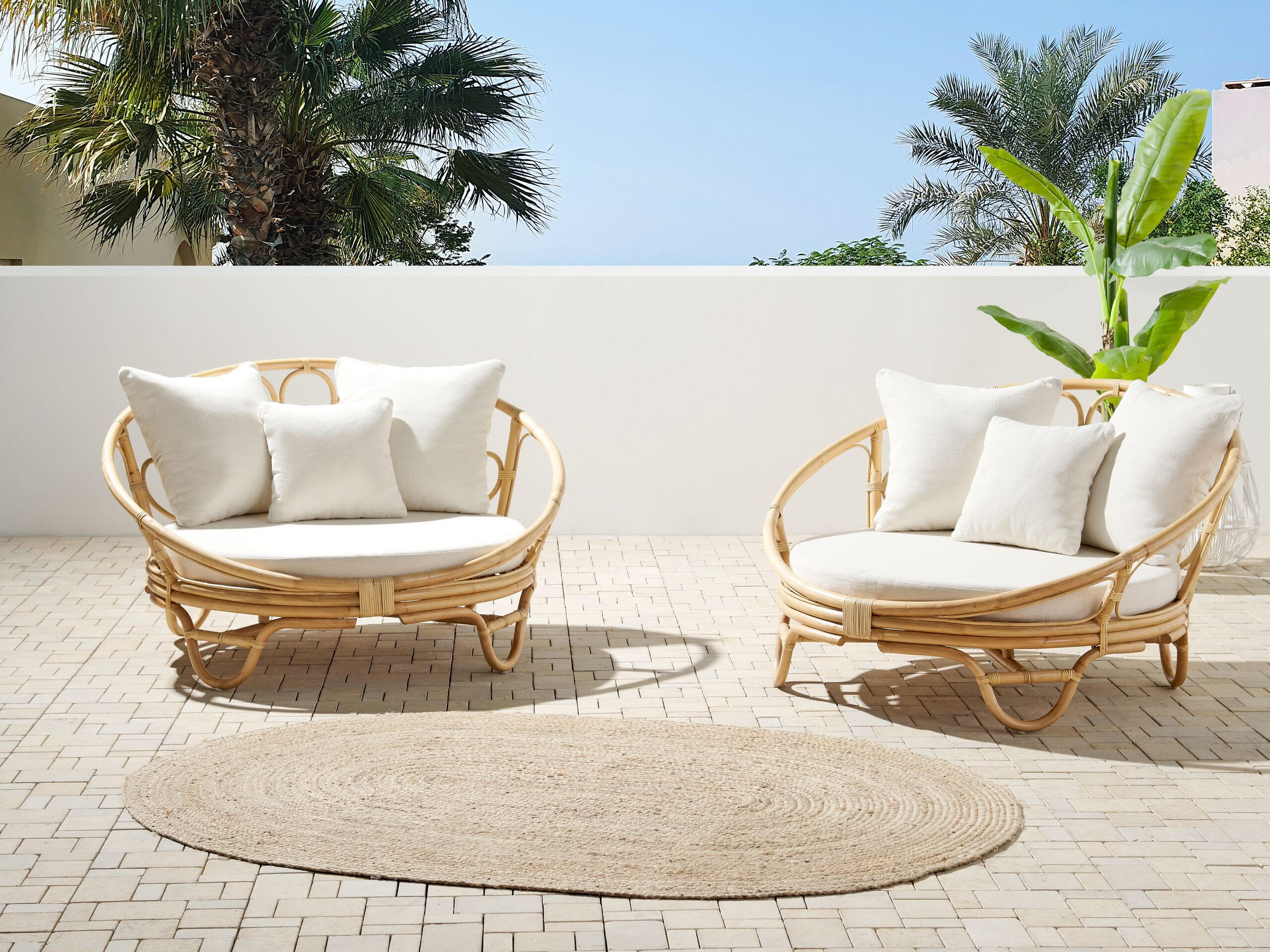SONNENINSEL 2er-Set Rattan natürlich Auflagen beige ROSSANO - Beige/Naturfarben, Naturmaterialien (112/71/110cm)