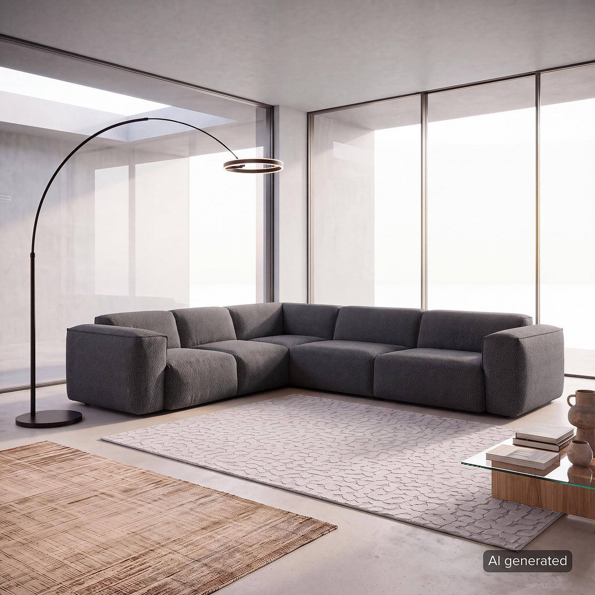ECKSOFA mit Rundecke - Anthrazit/Schwarz, Kunststoff/Textil (325/260cm) - home24