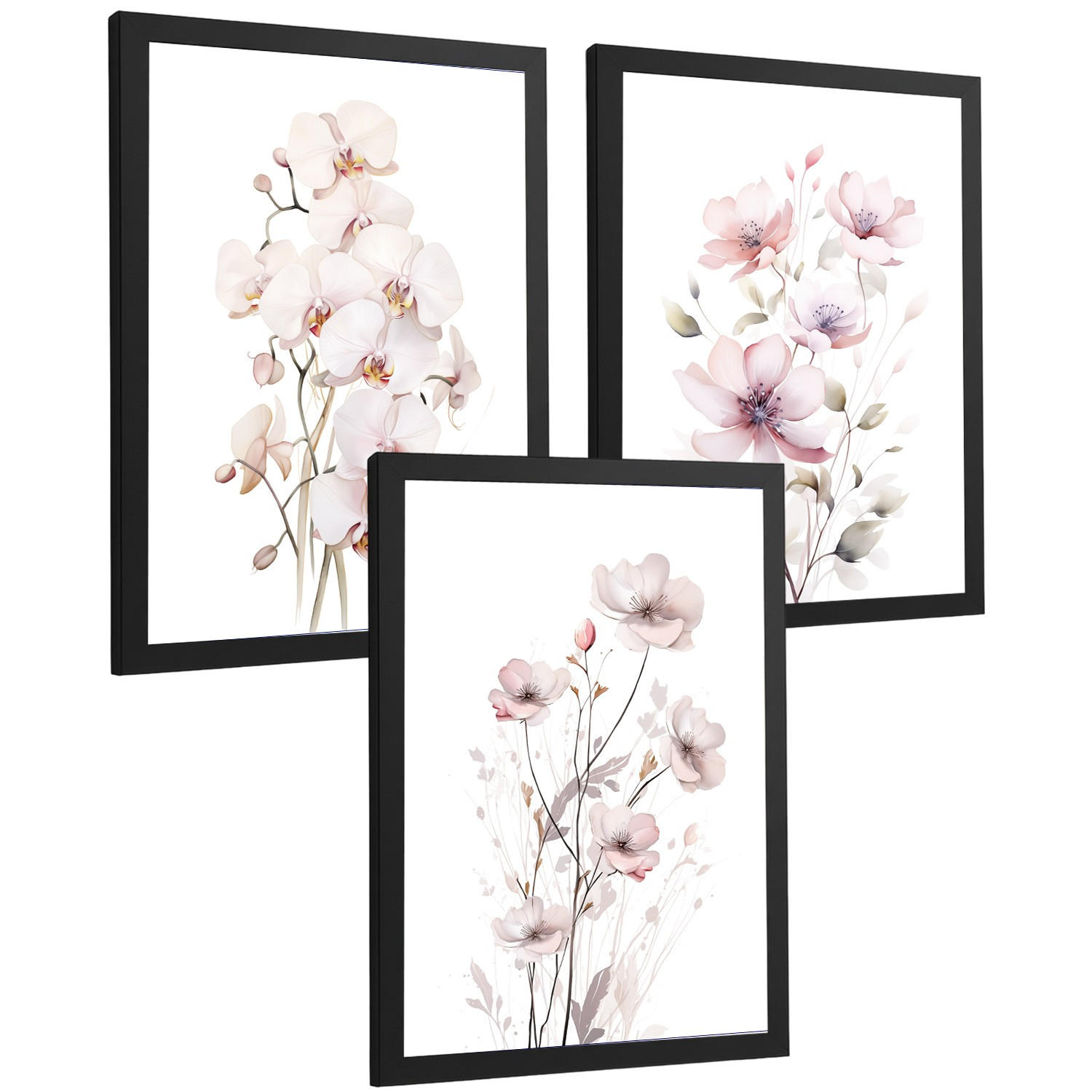POSTER 3er-Set Wandbilder Orchidee Rosa modern Wohnzimmer Deko, Schlafzimmer, Küche, Badezimmer Rahmenlos A4 - Schwarz, Papier (29.7/1/21cm) - Nacnic