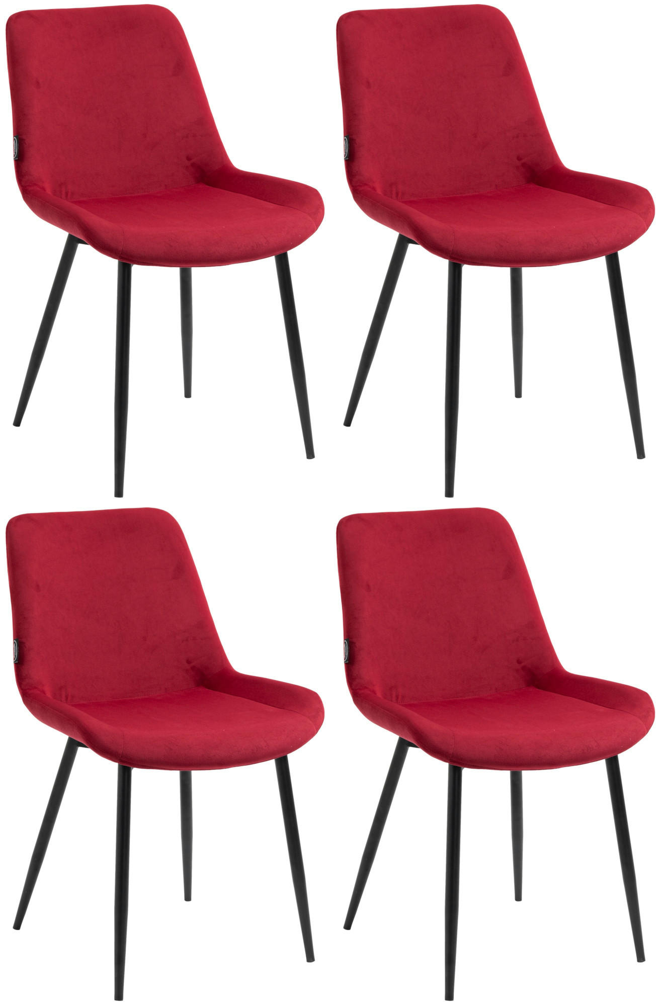 STUHL 4er Set Samt rot - Rot/Schwarz, Textil/Metall (51/80/60cm) - CLP