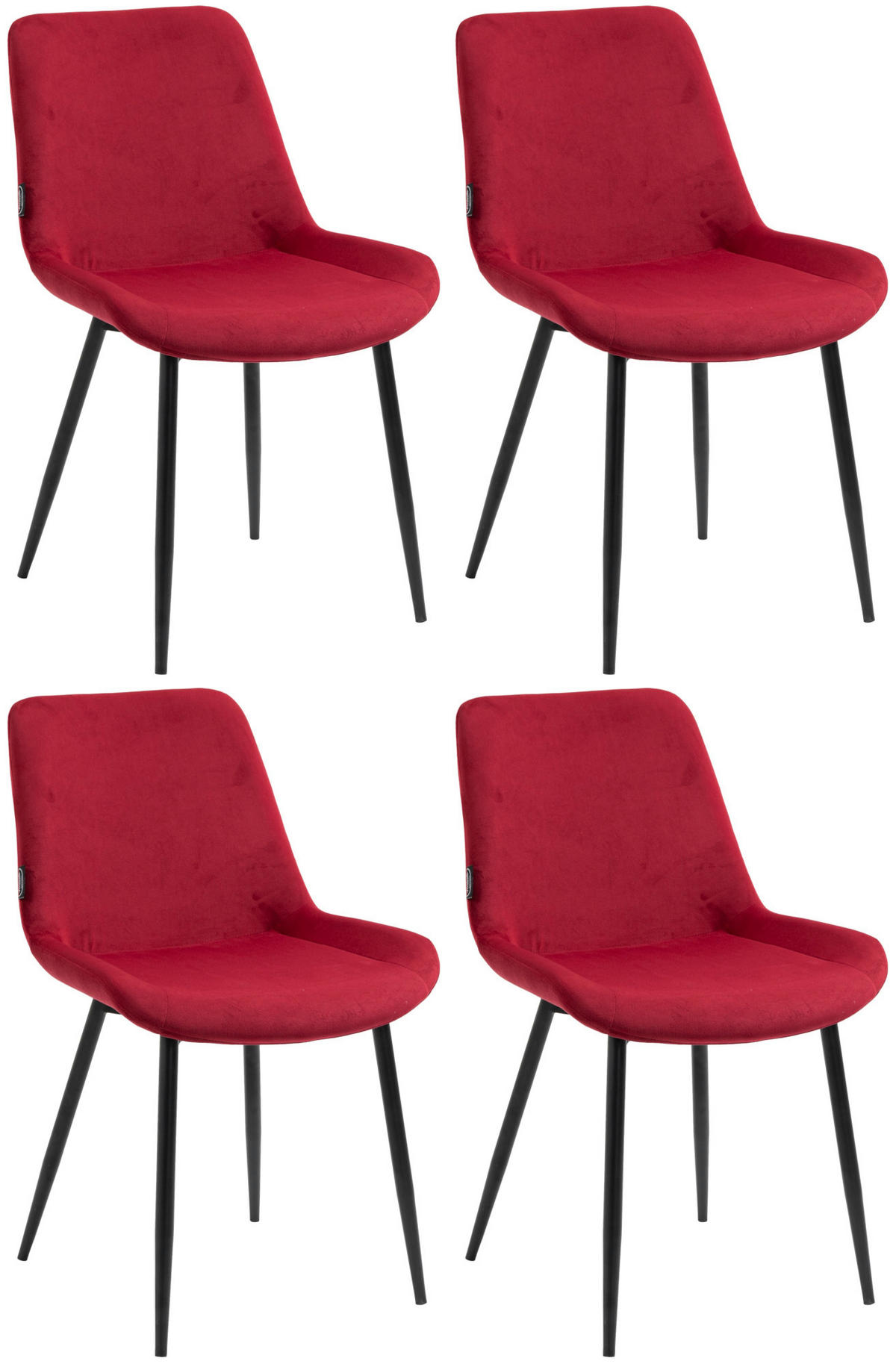STUHL 4er Set Samt rot - Rot/Schwarz, Textil/Metall (51/80/60cm) - CLP