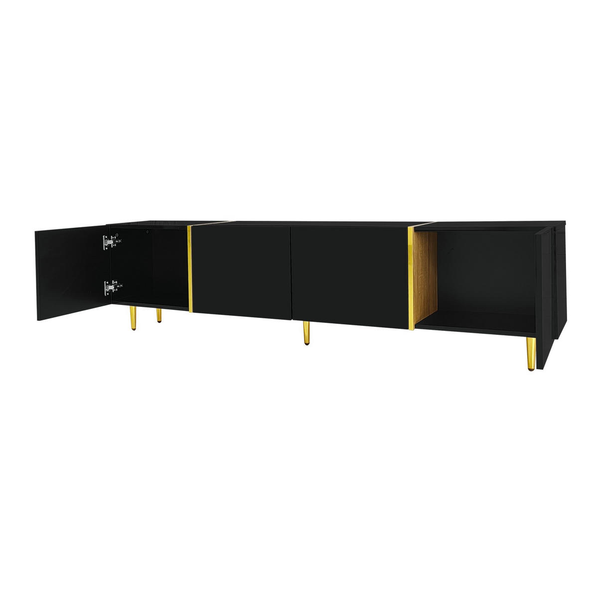 TV-SCHRANK aus MDF 170x35x46 cm Schwarz mit 4 Türen, Hochglanzoberfläche und Soft-Close-Scharnieren - Schwarz, Holzwerkstoff (170/46/35cm) - Modfu
