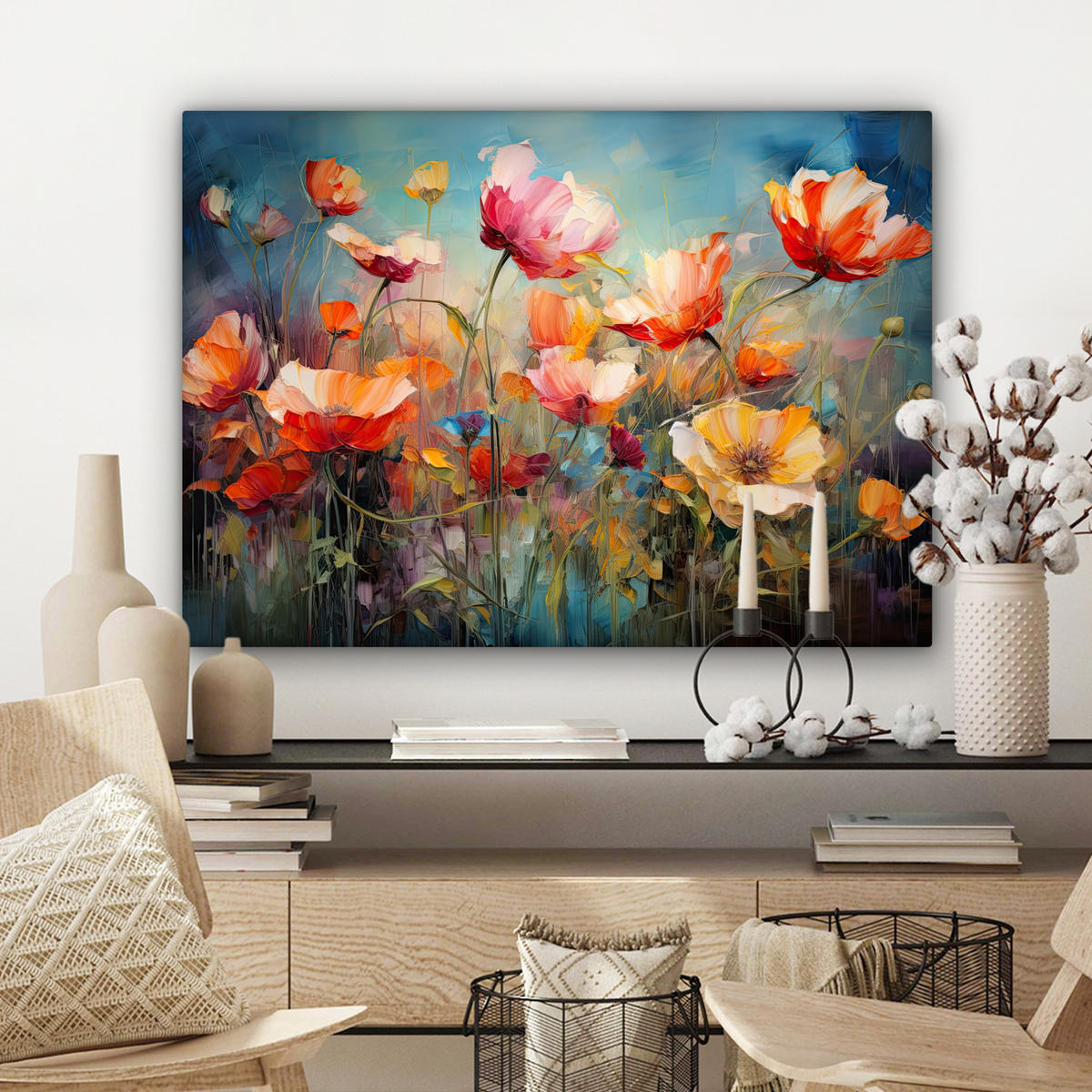 LEINWANDBILD Blumen - Aquarell - Kunst - Botanisch - Natur Wandbilder 80x60 cm - Orange, Textil (80/60cm) - MuchoWow