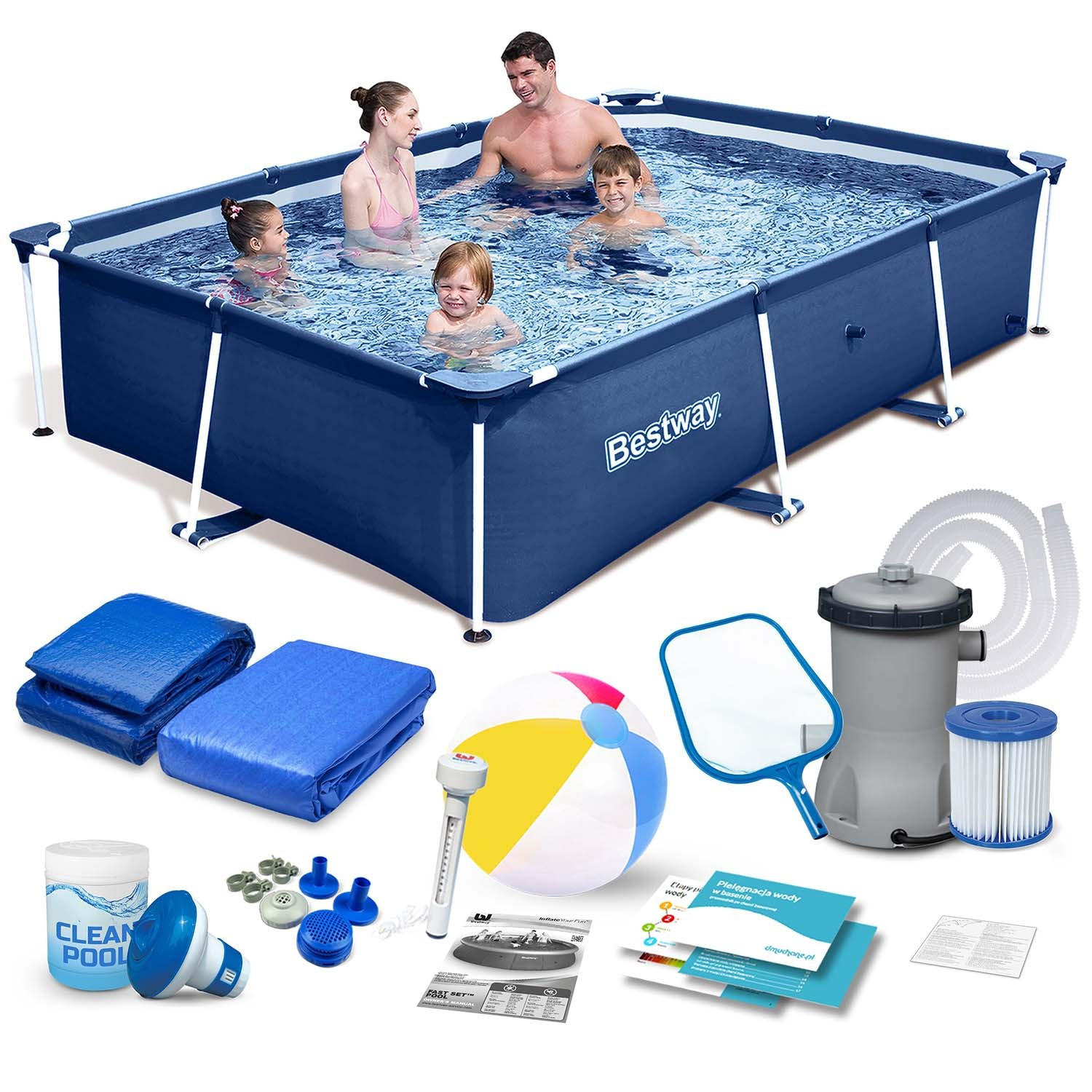 POOL SET 259 x 170 x 61 cm, 15in1 - 56403N - Blau, Textil (259/61/170cm)