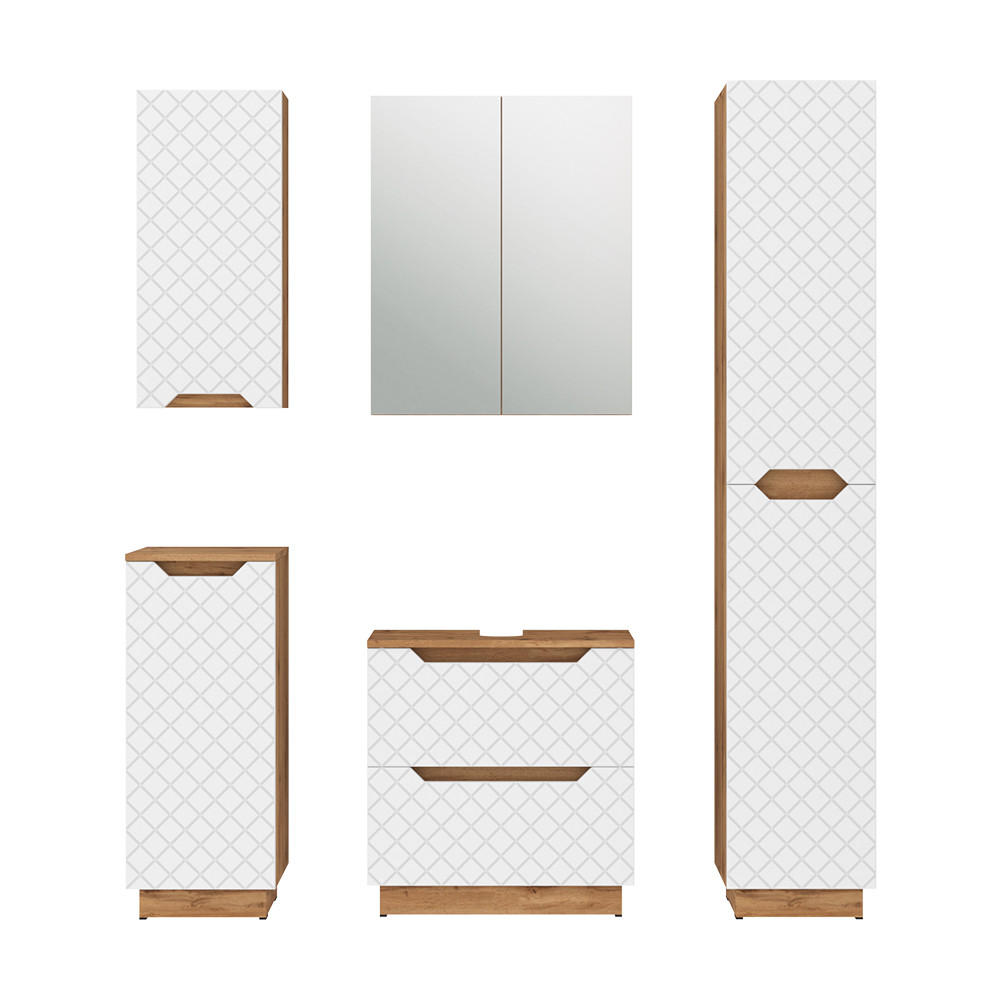 KOUPELNOVÝ NÁBYTEK Lotta Dub/bílá se strukturou dlaždic - bílá/barva dubu, kompozitní dřevo (59.8/62.5/32cm) - Vicco