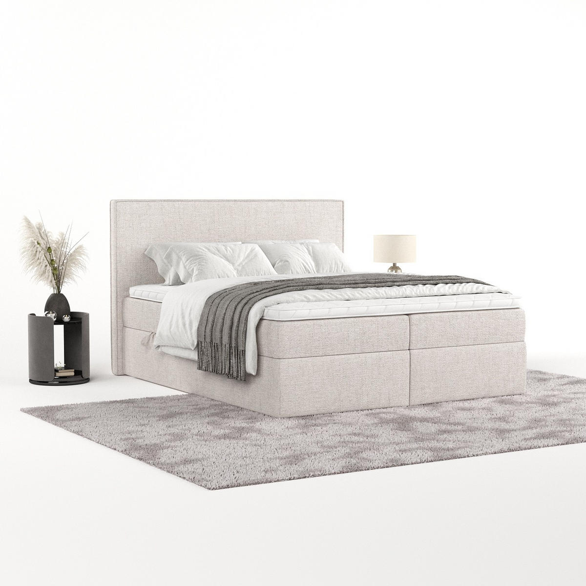 BOXBETT Nuvia 180/200 cm Hellbeige im Neve Stoff - Sandfarben/Schwarz, Holz/Holzwerkstoff (180/200cm) - AltaBeds