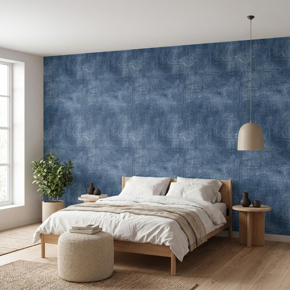 TAPETE - Leinen - Textur - Muster - Denim - Rustikal - 450x200 cm - Blau, Papier (450/200cm) - OnlyWow