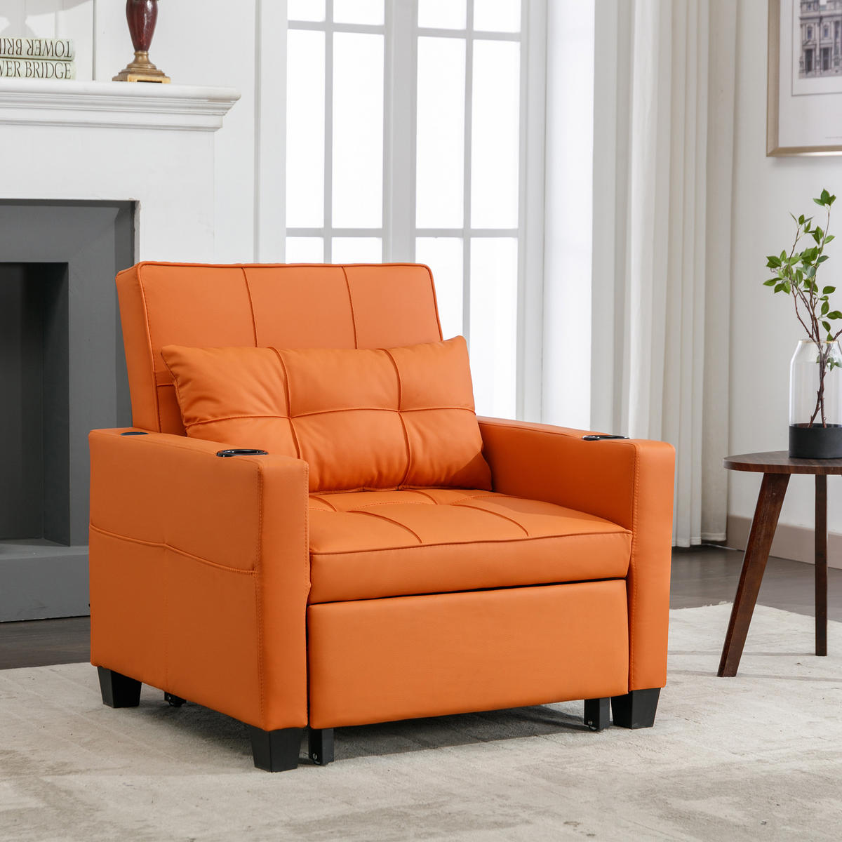 RELAXSESSEL 87/74/84 cm Orange mit Getränkehaltern und USB Anschluss - Orange, Textil (74/84/87cm) - Oxeza
