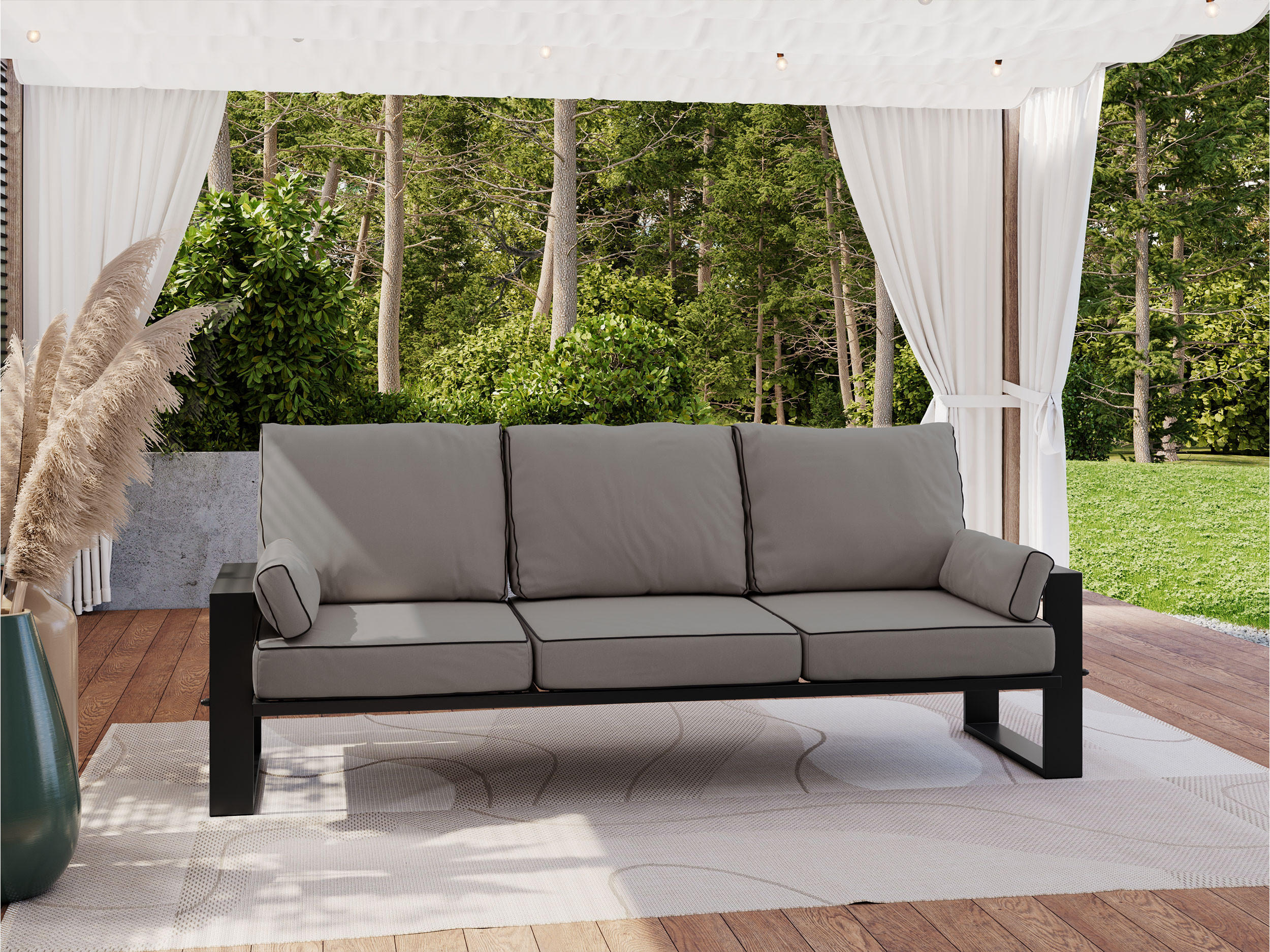 GARTENSOFA Elba 3 Sitzer - Grau - Grau, Textil (215/90/87cm) - MKS
