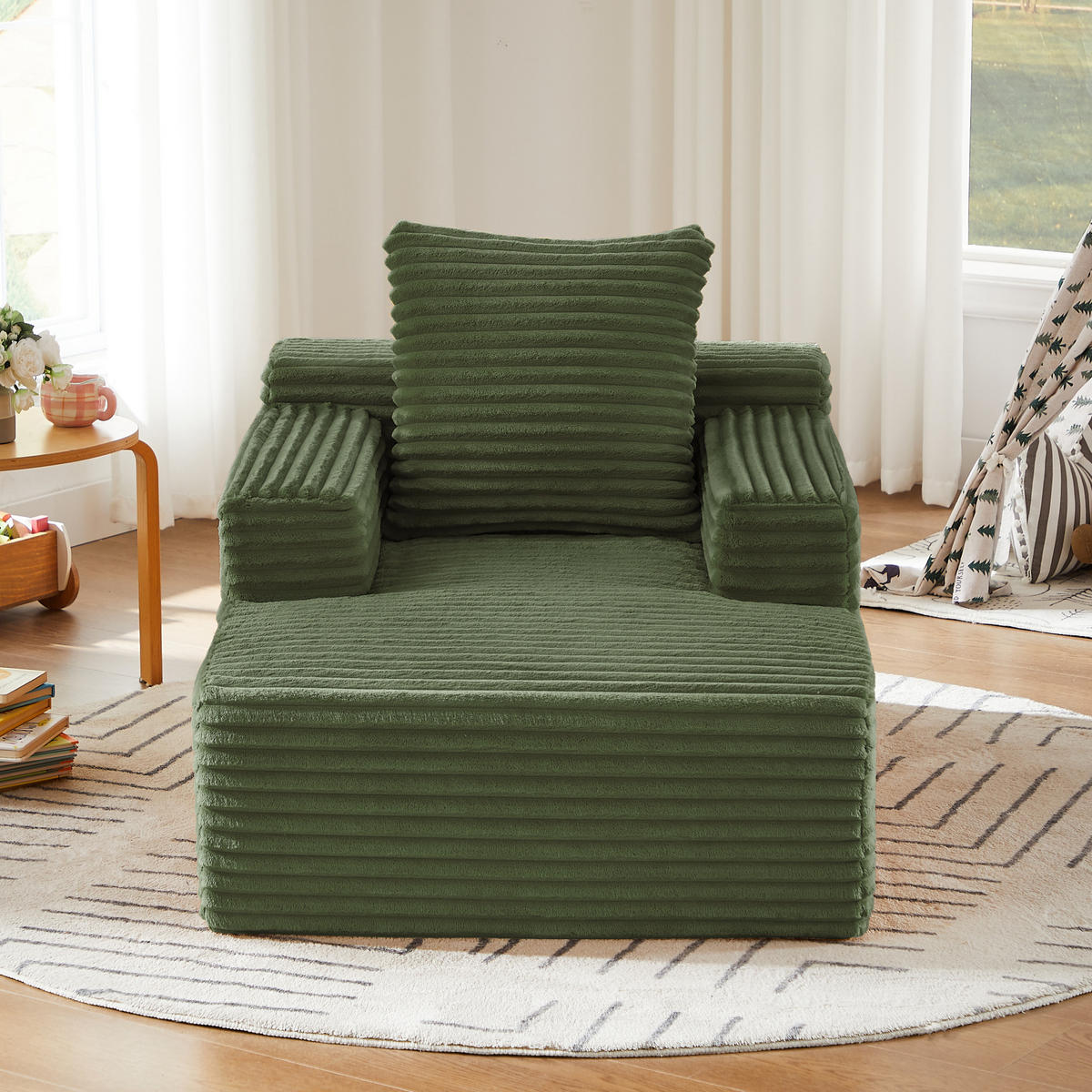 CHAISELONGUE aus Cord Grün ohne Aufbau - Grün, Kunststoff (81.03/49.78/116.84cm) - Meubliv