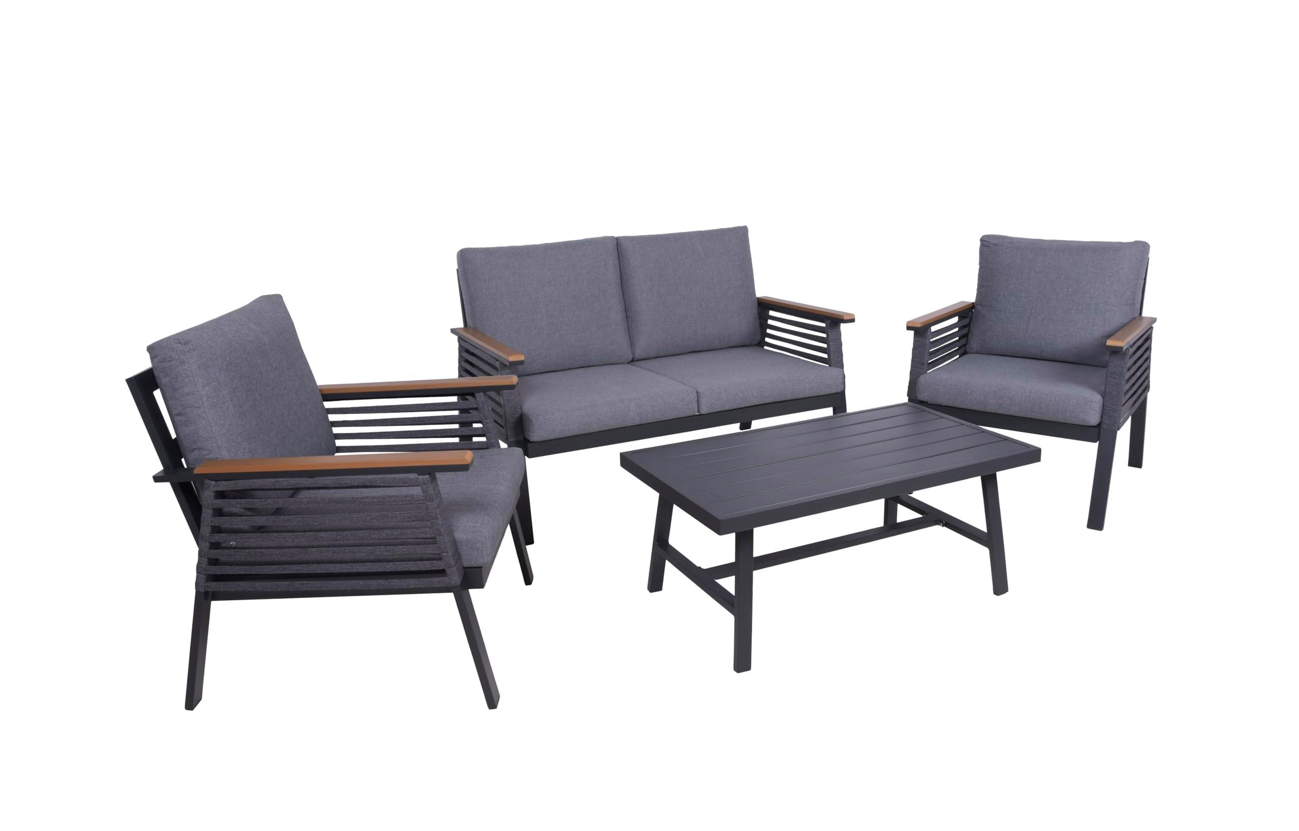 GARTENLOUNGESET Jarle inkl. Kissen Dunkelgrau Gartenmöbel - Dunkelgrau, Kunststoff - DELUKE