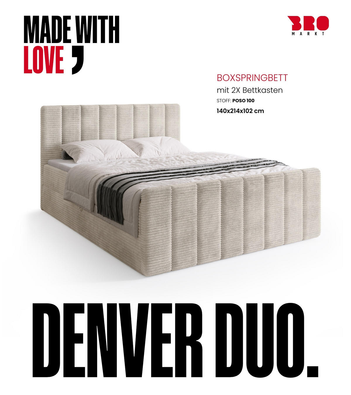BOXSPRINGBETT Denver DUO mit Topper 140x200 Vanilla - Weiß, Textil (140/200cm) - Bromarkt