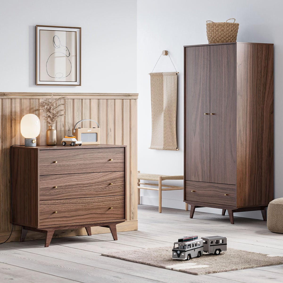 KOMMODE 3 Schubladen Mid - L90 cm - Nussbaumfarben, Holzwerkstoff (50/85/90cm) - Calicosy