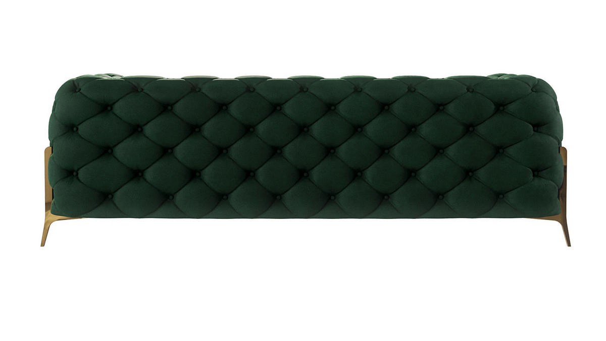 CHESTERFIELD-SOFA 3-Sitzer Lexi Flasche Grün Samt - Smaragdgrün/Goldfarben, Holz/Textil (225/75/100cm) - S-Style Möbel