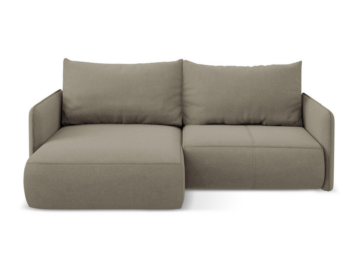 ECKSOFA mit Schlaffunktion Strukturstoff Stoff Beige - Beige/Schwarz, Kunststoff/Textil (148/207cm) - Makamii
