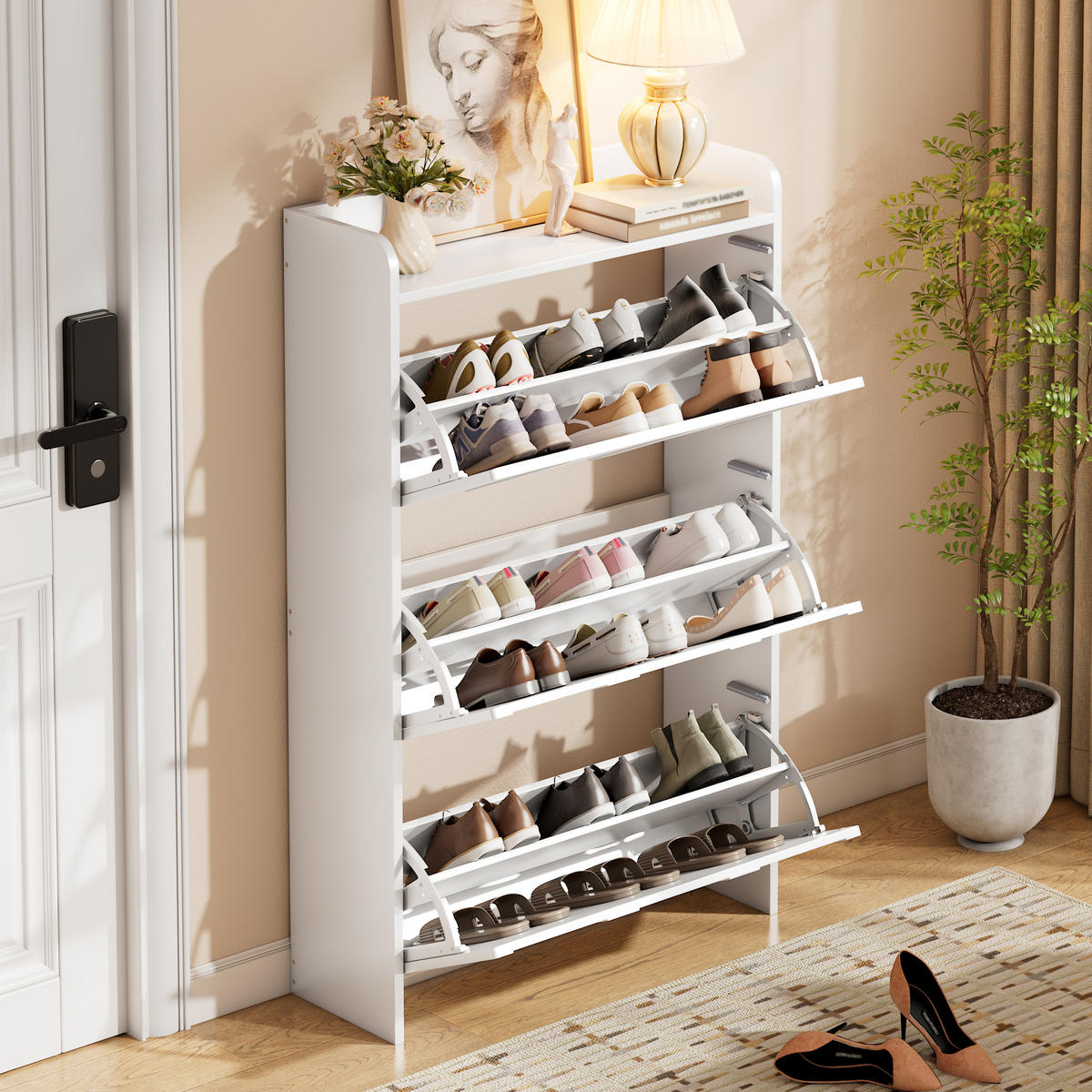 SCHUHSCHRANK aus MDF 70x25x120cm in Weiß mit 6 Fächern - Weiß, Holzwerkstoff (70/102/25cm) - Modfu