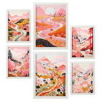 POSTER Set Mit 6 Rosa Karikatur Tal A3 & A4 Weißer Rahmen - Weiß, Papier (29/3cm) - Nacnic