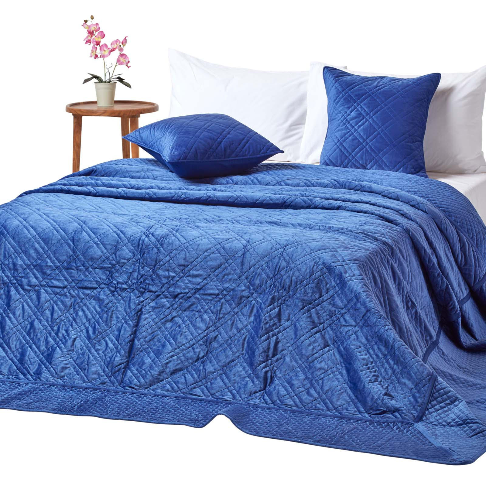 TAGESDECKE Samt 250/260 cm, geometrisch gemustert - Blau, Textil (250/260cm) - Homescapes