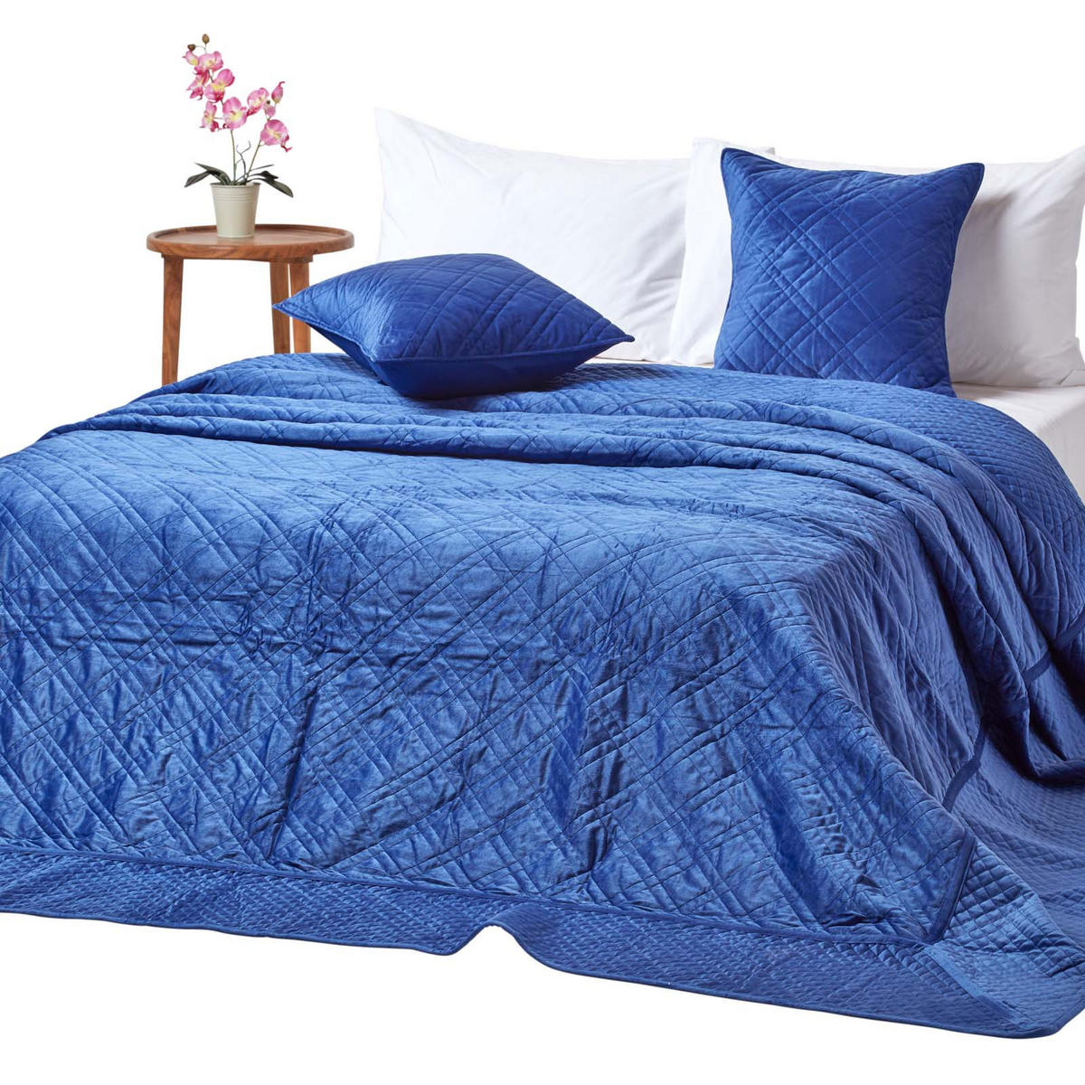 TAGESDECKE Samt 250/260 cm, geometrisch gemustert - Blau, Textil (250/260cm) - Homescapes