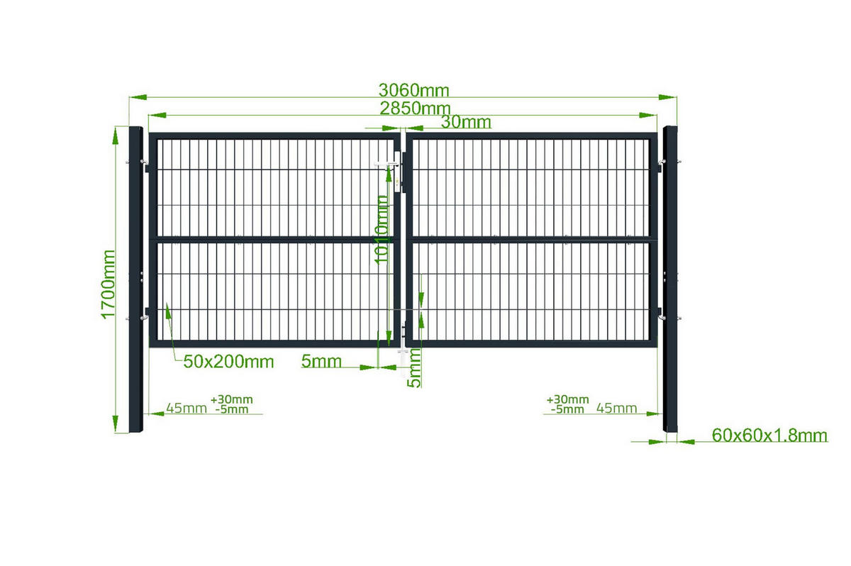 ZAUNTOR Razo Grau 3m H.120cm + TÜRCHEN 1m H.120cm - Grau, Metall (306/126cm) - Casanoov