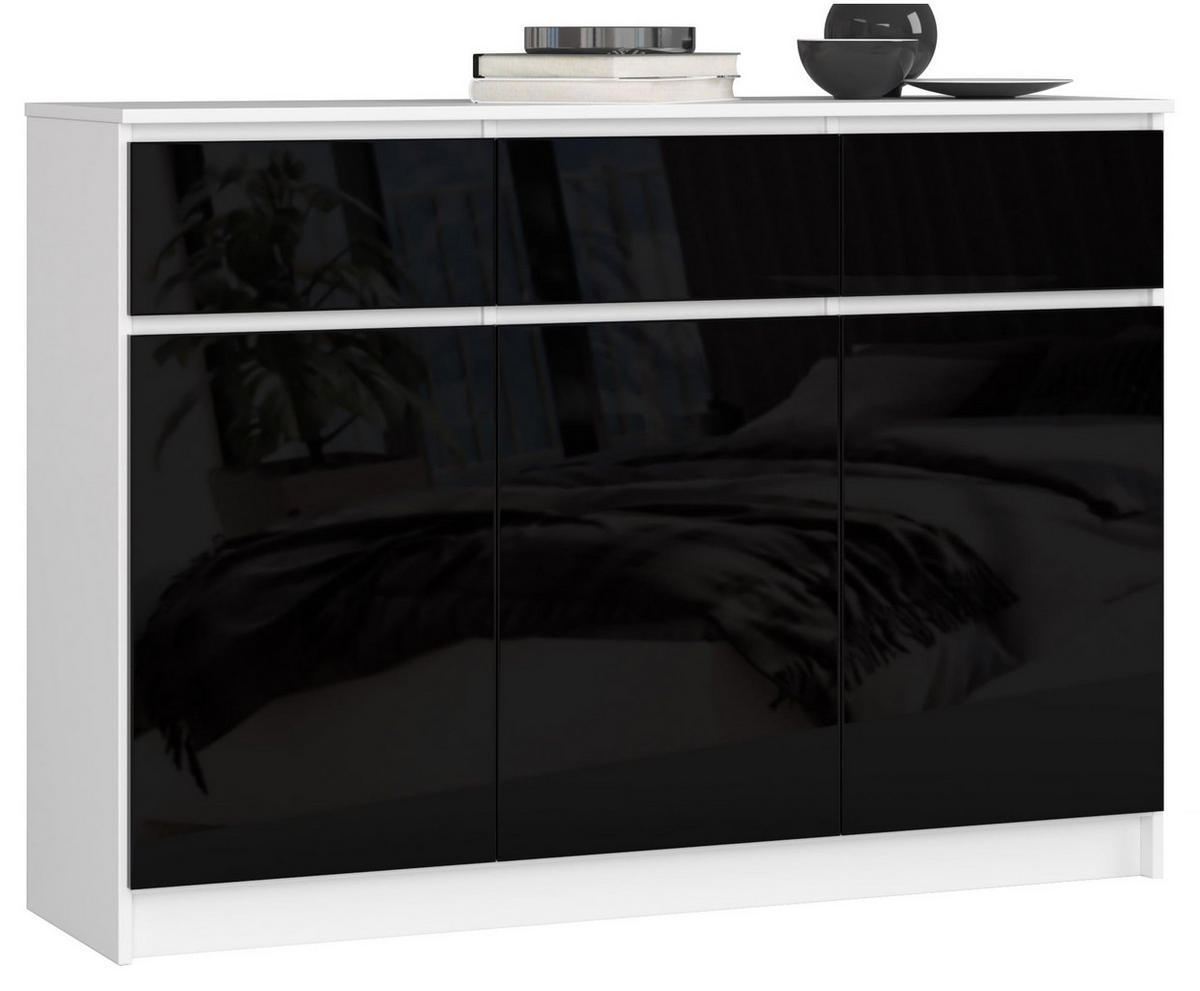 KOMMODE Weiß, Schwarz Glanz 99/138/40 - Weiß, Holzwerkstoff (138/99/40cm) - RAUMHIRSCH FURNITURE