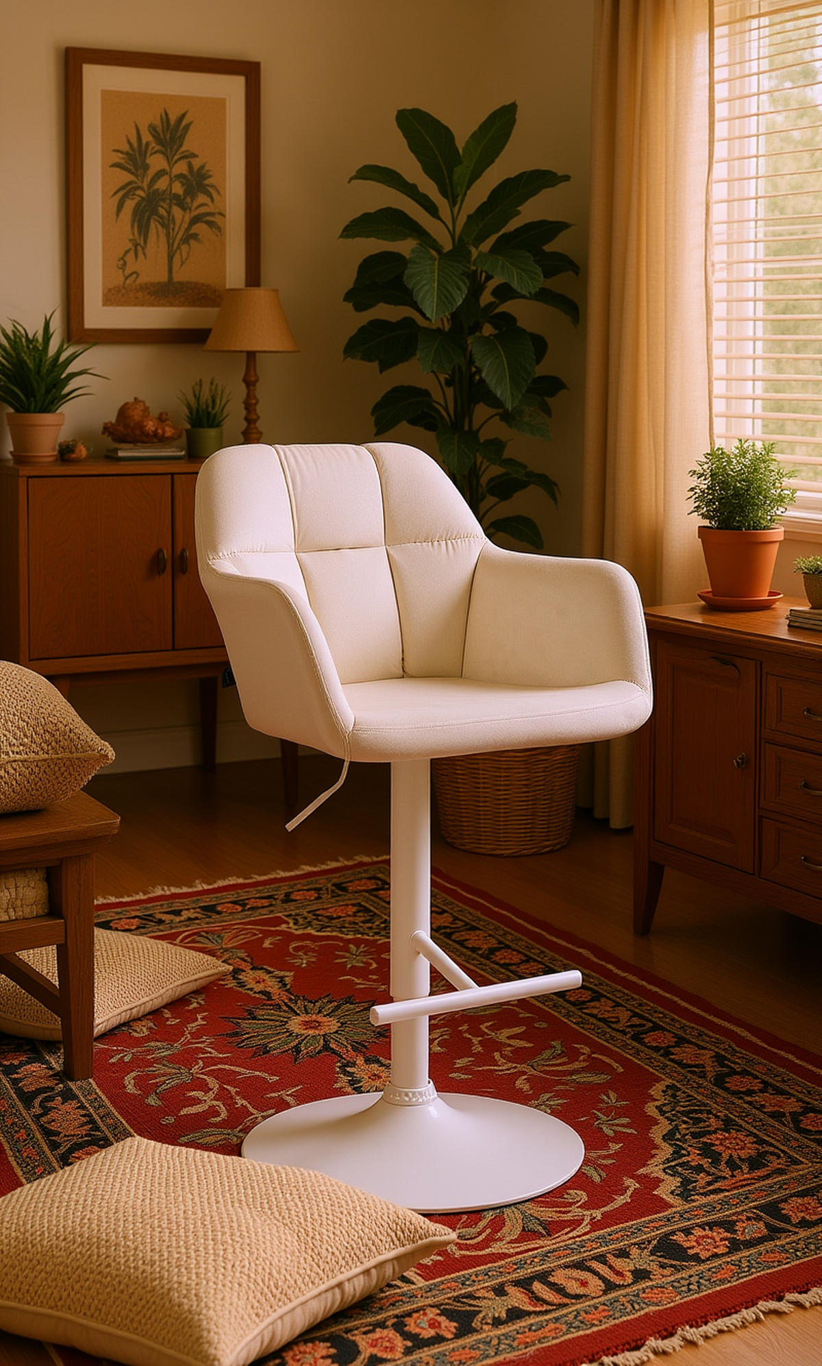 BARHOCKER Nardo Samt weiß creme - Naturfarben/Weiß, Textil/Metall (57/118/59cm) - TPFLiving