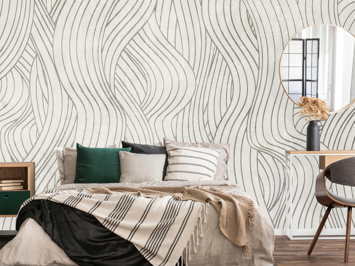 FOTOTAPETE für Schlafzimmer Abstraktion Wellenmuster 400x280 - Beige/Grau, Papier (400/280cm) - Muralo