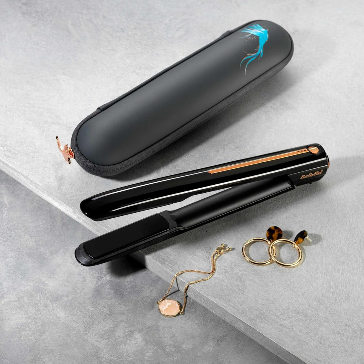 GLÄTTEISEN 9000 Schwarz Kabellos Keramikplatten Lithium Akku mit Reiseetui - Schwarz, Keramik/Kunststoff (30/4/3.3cm) - BaByliss