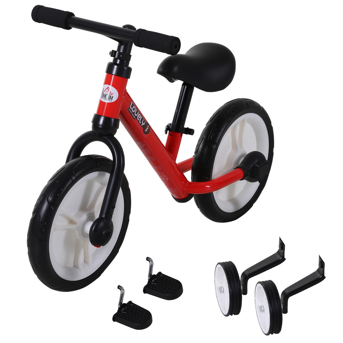 LAUFRAD DE-18540 2-in-1 mit Pedalen & Stützrädern Rot - Rot, Metall (85/36/54cm) - ComfortXL