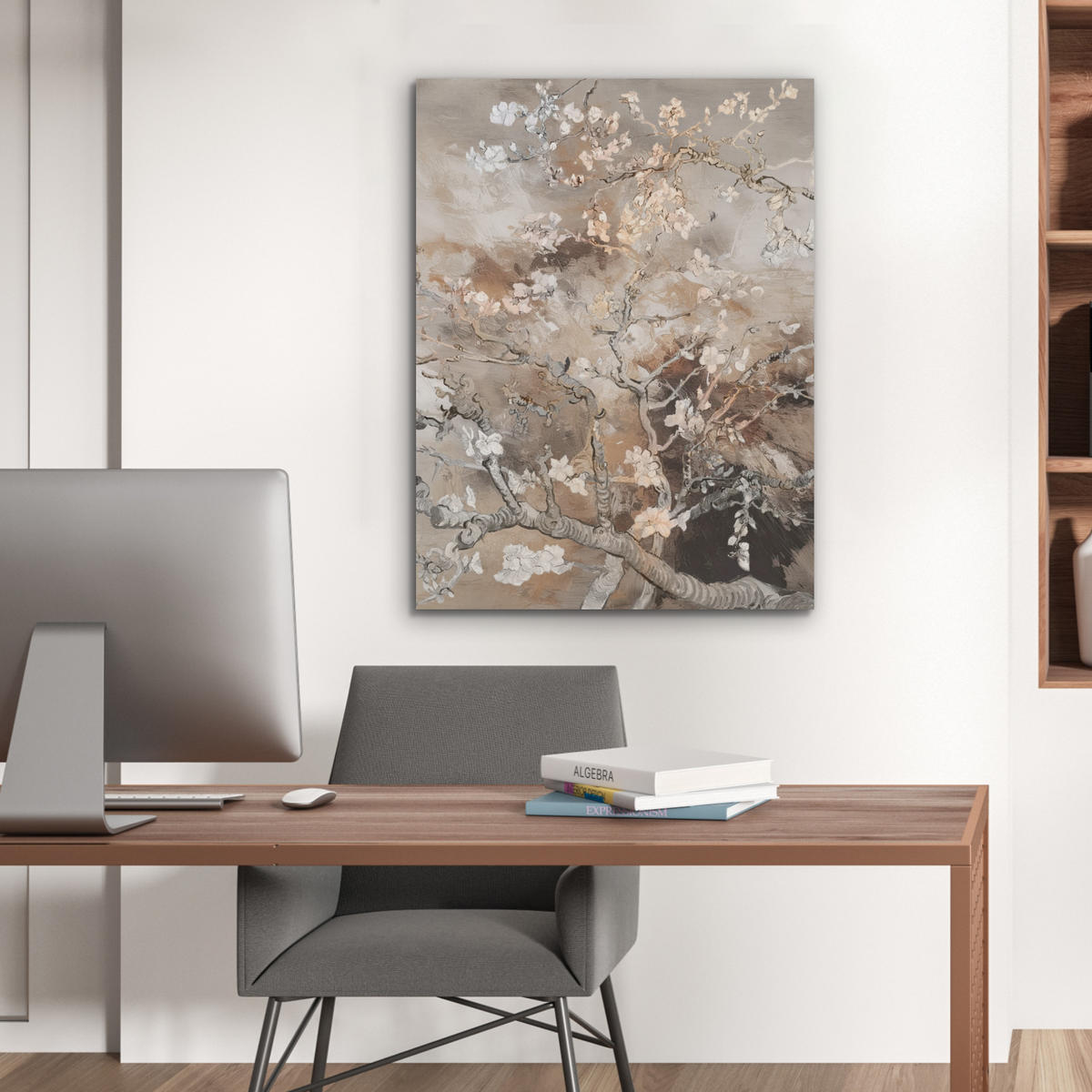 AKUSTIKPANEEL Mandelblüte - Kunst - Van Gogh - Beige - Abstrakt 60x80 cm - Braun, Textil (60/0.9cm) - MuchoWow