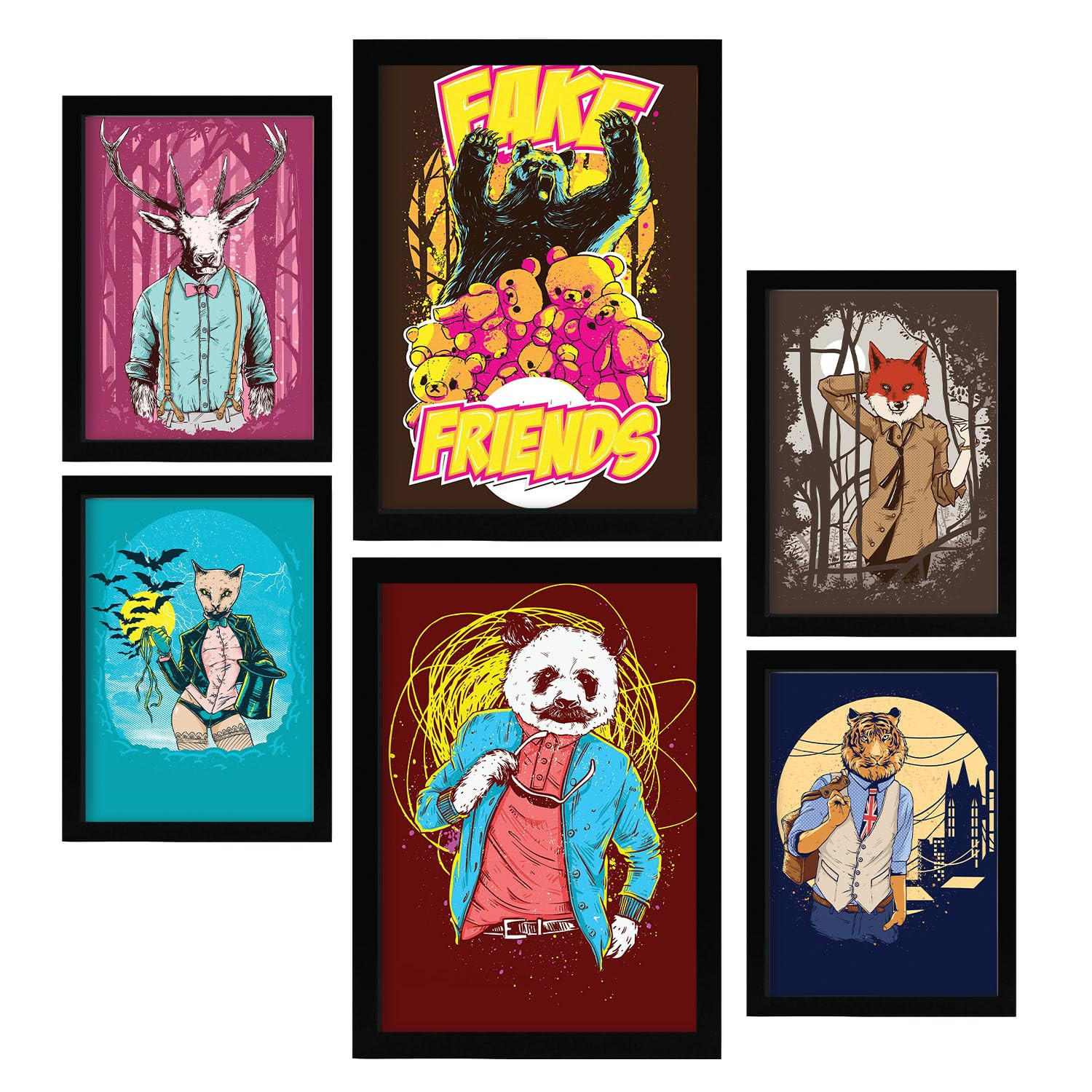 POSTER Set Mit 6 Tiermaskottchen In Rustikale Zitate A3 & A4 Rahmenlos - Klar, Papier (29/3cm) - Nacnic