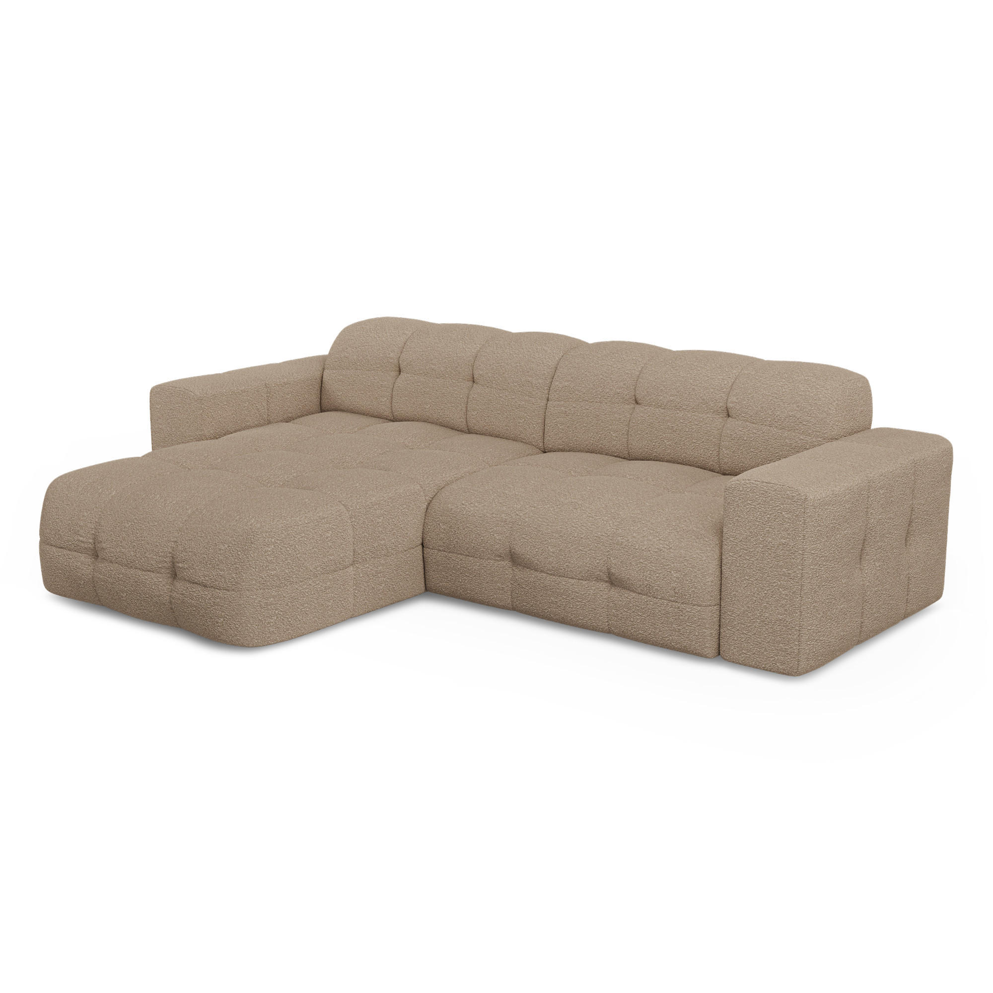 ECKSOFA LINKS Bouclé-Stoff Taupe 230cm - Taupe, Textil (155/230cm) - Sia Home