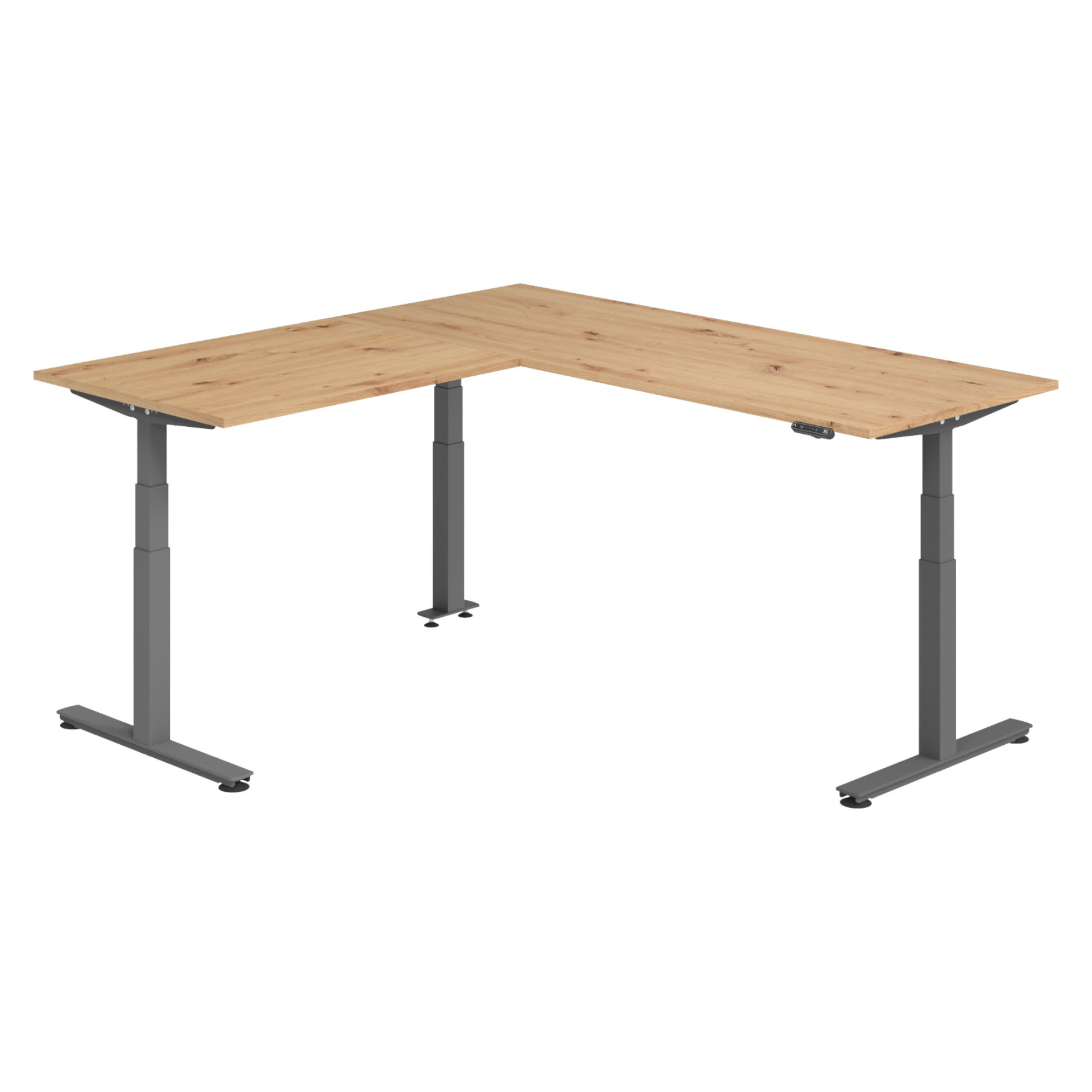 ECKSCHREIBTISCH elektrisch höhenverstellbar L-Form 200/200/74 cm in Wildeiche/Graphitfarben - Wildeiche/Graphitfarben, Holzwerkstoff (200/200/74cm) - bümö