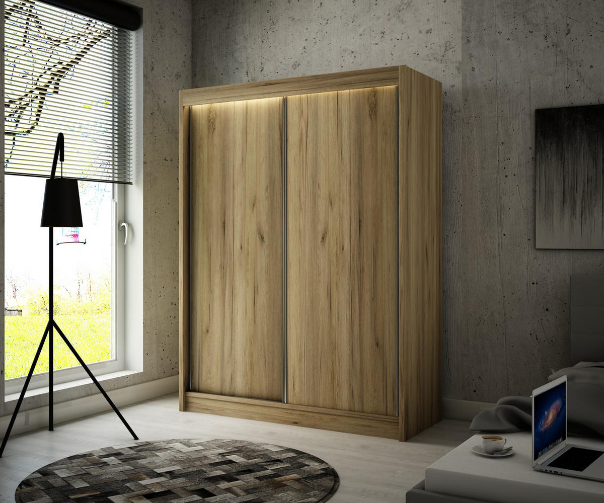 KLEIDERSCHRANK BEROG mit LED - 120 cm - Eichefarben - Eichefarben, Holzwerkstoff (120/215/61cm) - ALTDECOR