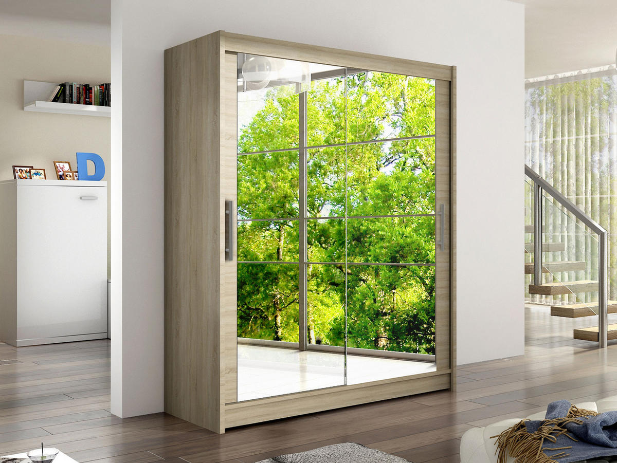 SCHWEBETÜRENSCHRANK Westa XI - Silberfarben/Sonoma Eiche, Holzwerkstoff/Metall (150/200/58cm) - MIRJAN24