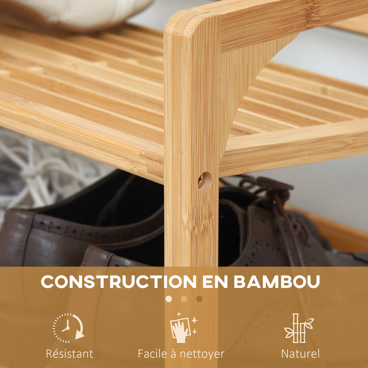 SCHUHREGAL Natur Bambus mit 3 Ebenen 1 Stück - Naturfarben, Holz (76/51/33cm) - PANGIVO