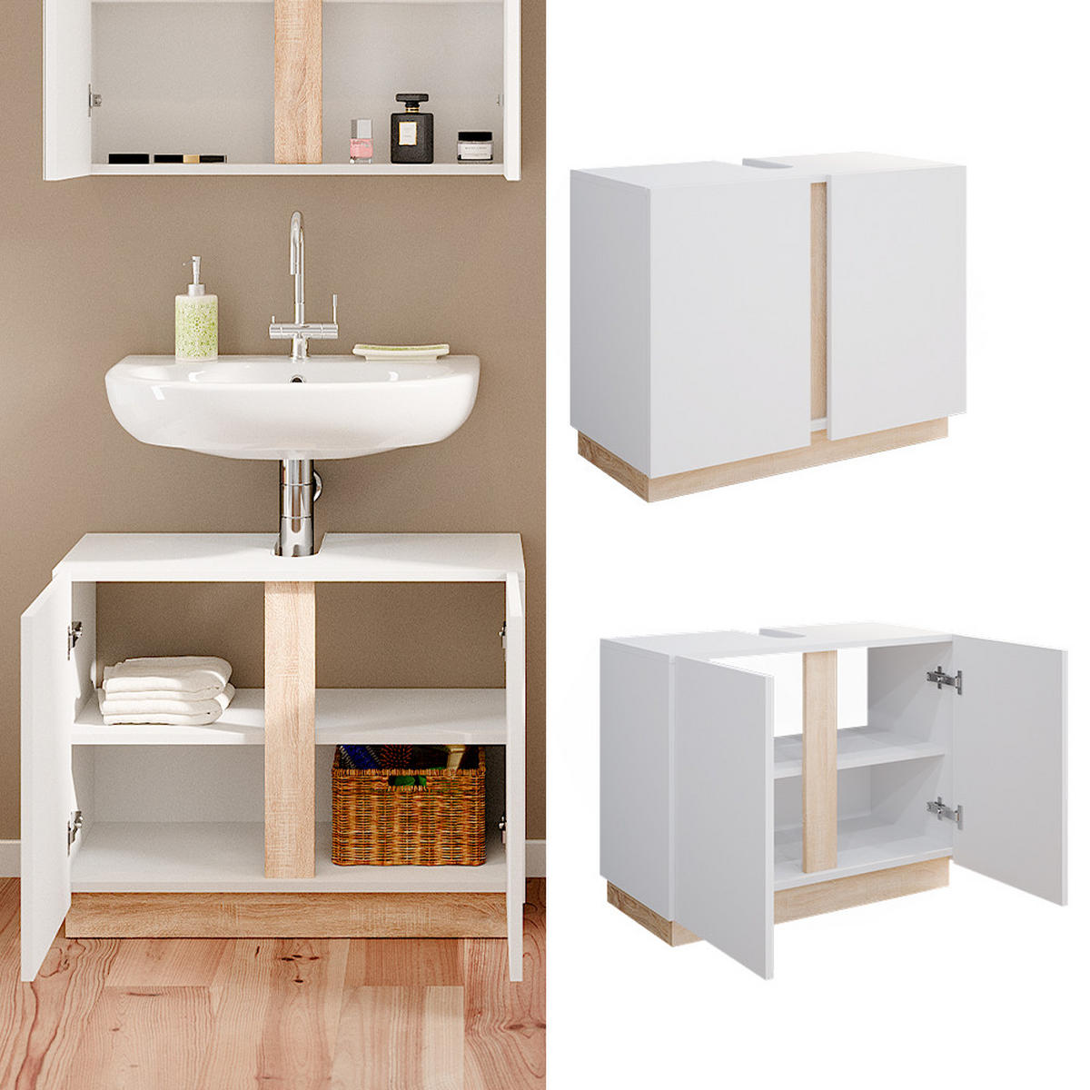 WASCHBECKENUNTERSCHRANK Gloria Weiß 70.4 x 55.5 cm mit 2 Türen - Weiß, Holzwerkstoff (70.4/55.5/34.6cm) - Vicco
