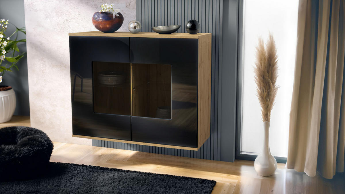 KOMMODE Grömitz Schwarz Hochglanz - Schwarz Hochglanz, Holzwerkstoff (92.5/73.5/35cm) - Vladon