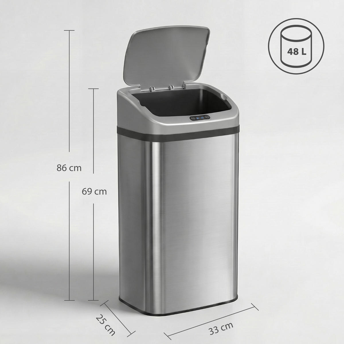 MÜLLEIMER AUTOMATISCHER SENSOR 33/69/25 cm Edelstahl Silber Softclose Küche - Silberfarben, Metall (25/69/33cm) - Rolipo