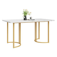 ESSTISCH 140x80x75 cm aus MDF mit Marmormuster auf geometrischem Metallgestell - Weiß, Holzwerkstoff (140/80/75cm) - Modfu