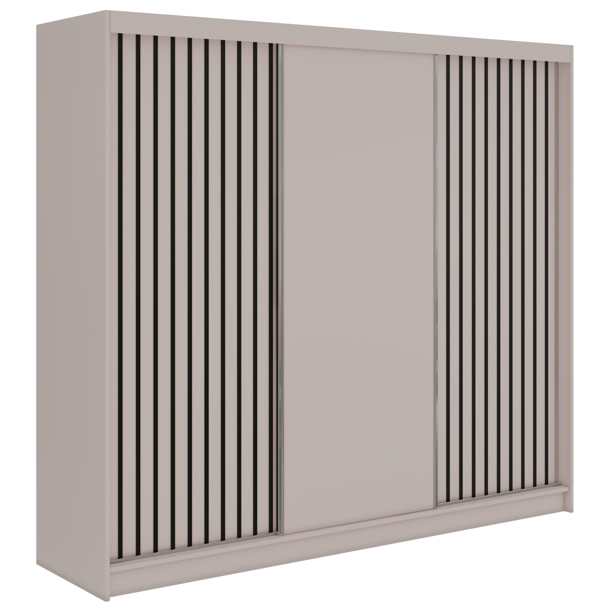 SCHWEBETÜRENSCHRANK mit Lamellen und Schubladen LUMOS - 240 - Kaschmir und Schwarz - Kaschmir/Schwarz, Holzwerkstoff/Metall (240/216/61cm) - MKS
