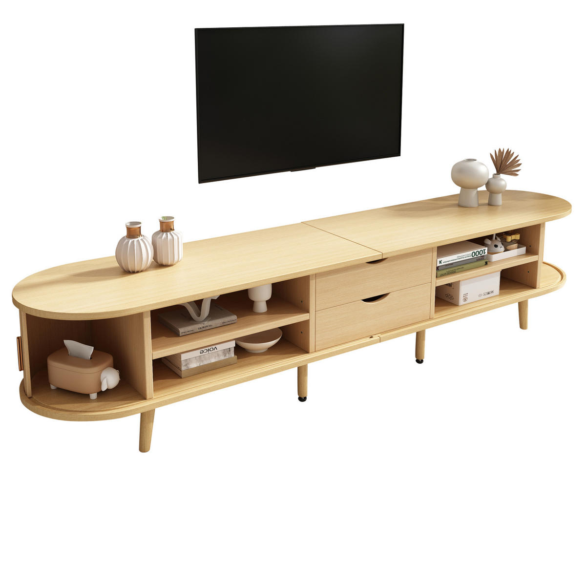 LOWBOARD 175/40/42 cm aus MDF mit Schiebetüren und 2 Schubladen Helles Walnussholz - Alteiche, Holzwerkstoff (175/42/40cm) - Modenvie