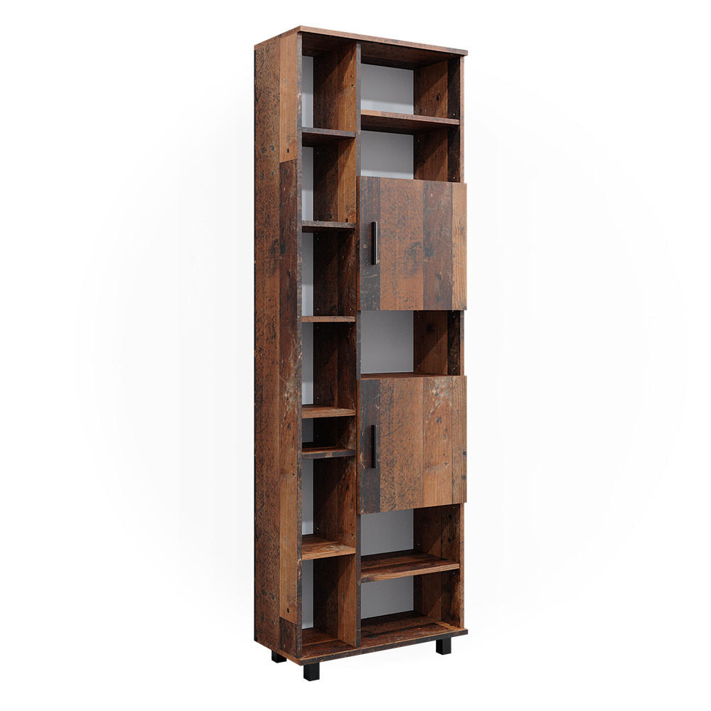 BADSCHRANK Ilias Eiche rustikal 60 x 190 cm mit Türen und offenen Fächern - Wildeiche, Holzwerkstoff (60/190/30cm) - Vicco