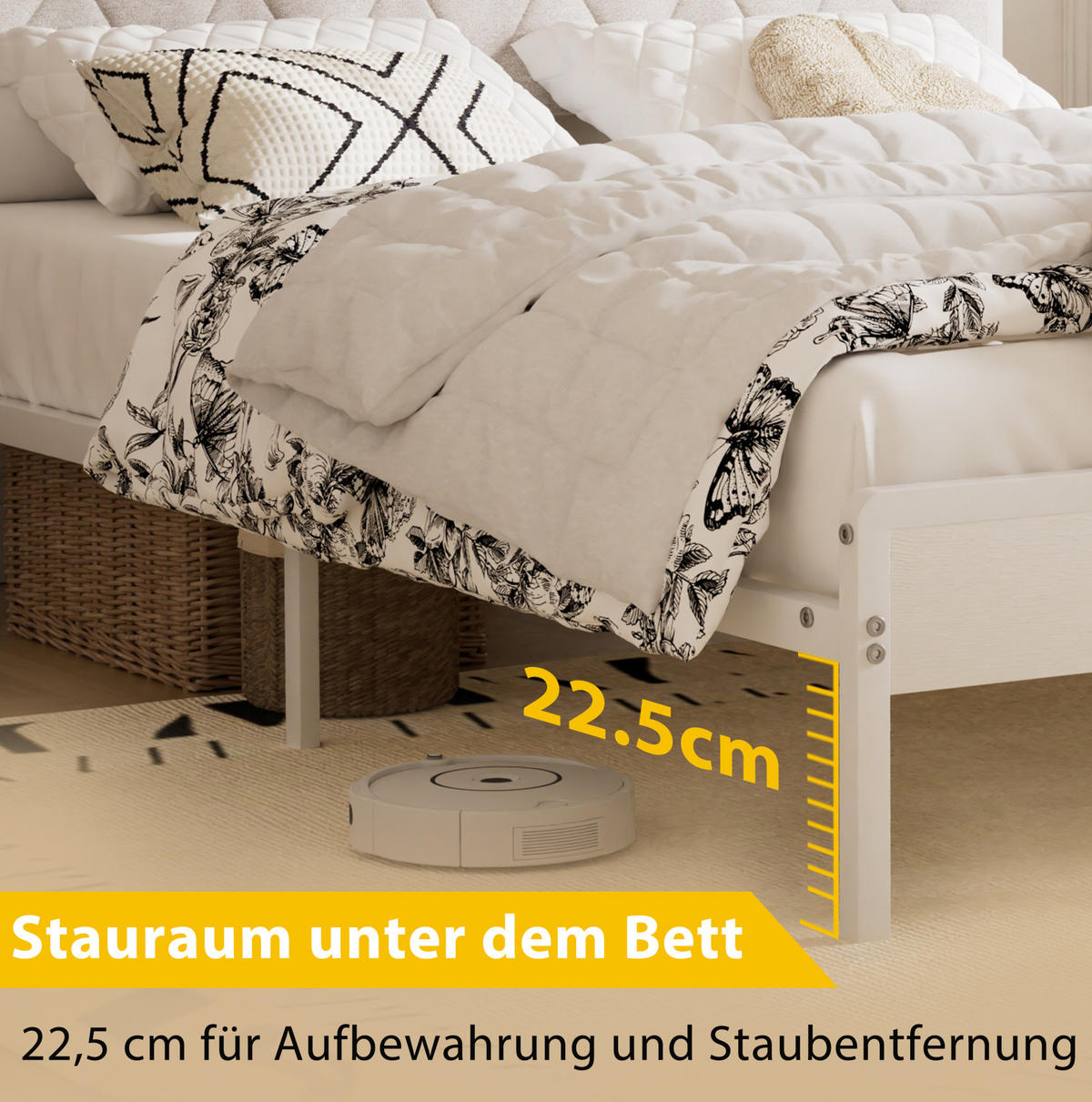 POLSTERBETT 140x190 cm in Weiß mit LED-Beleuchtung, USB-Anschluss und Stauraum - Weiß, Textil (140/190cm) - IVMEU