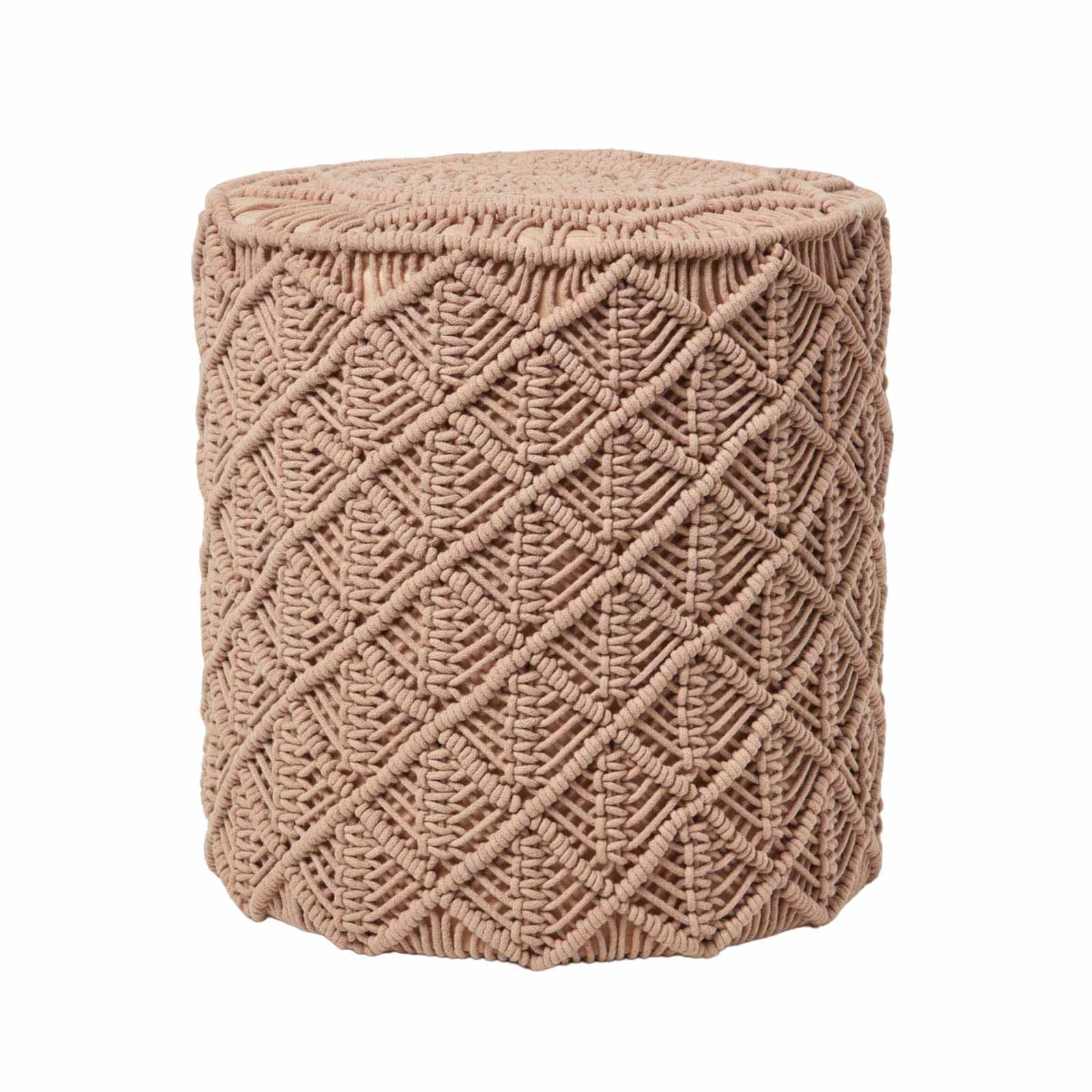 SITZPOUF Delilah rund, hellbraun im Makramee-Stil, 40/40/42 cm - Hellbraun, Textil (40/42/40cm) - Homescapes