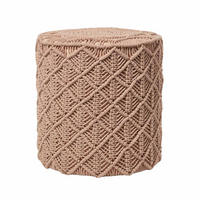 SITZPOUF Delilah rund, hellbraun im Makramee-Stil, 40/40/42 cm - Hellbraun, Textil (40/42/40cm) - Homescapes